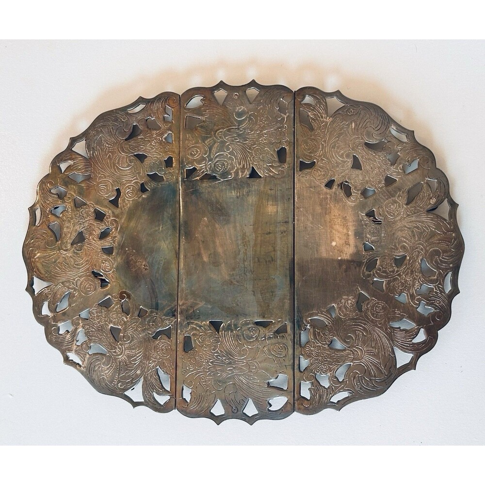Vtg Raimond Oval Pierced Silver‎ Plate Metal Trivet Expandable Adjustable Spain